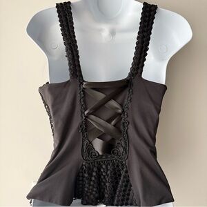Flora Nikrooz Black Gothic Lace Up Corset Top Romantic Size S